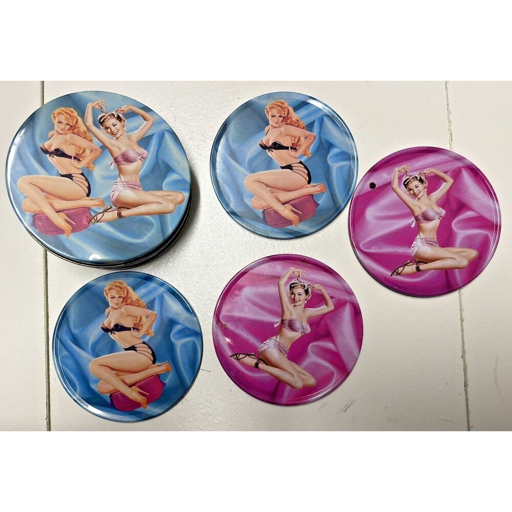 Pinup Girls Gift 4 Drink Beer Coasters Set Pin Up Cocktail Bar Rex 2003